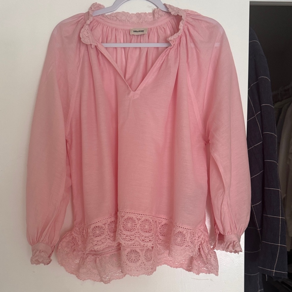 ZADIG & VOLTAIRE Theresa Soft Pink Lace Blouse